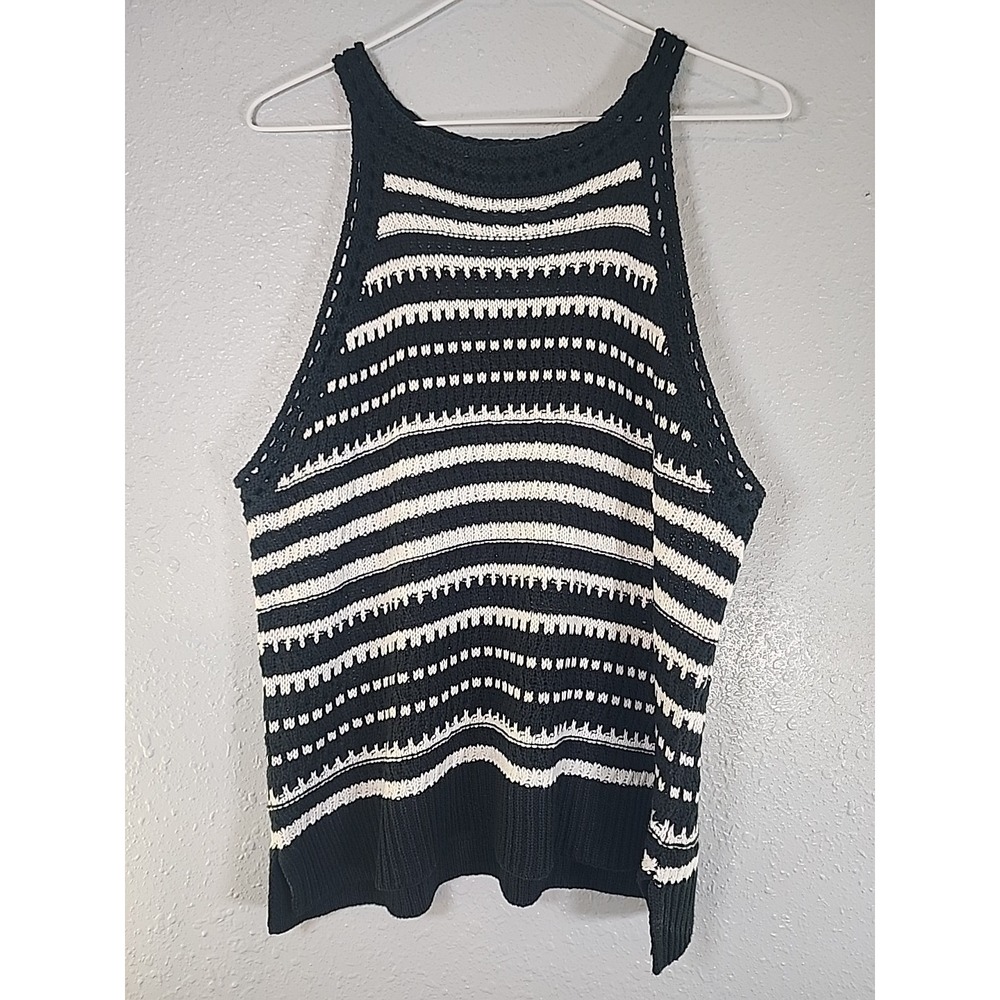BCX Juniors' Sleeveless Knitted Halter Top Sweater Black White Stripes Size XL